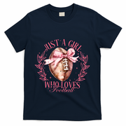 Just A Girl Who Love Football Fall Coquette Bow T-Shirt - Navy