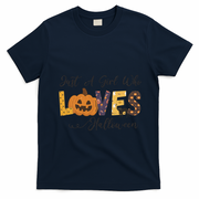 Just A Who Loves Halloween Pumpkin Ghost Black Cat Gift T-Shirt - Navy Blue
