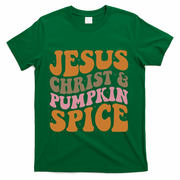 Jesus Christ And Pumpkin Spice Retro Groovy Christianity T-Shirt - Green