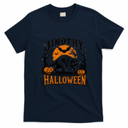 Jimothy Halloween Raccoon Moon Bats Pumpkin Scene T-Shirt - Navy Blue