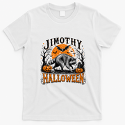 Jimothy Halloween Raccoon Moon Bats Pumpkin Scene T-Shirt - White