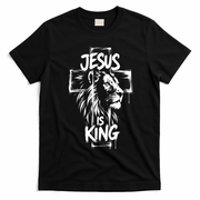 Jesus Is King Lion Christian Faith Graphic T-Shirt - Black