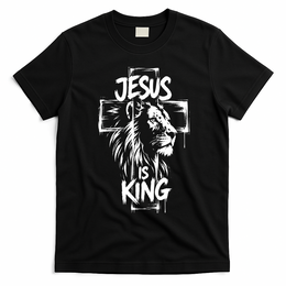Jesus Is King Lion Christian Faith Graphic T-Shirt - Black