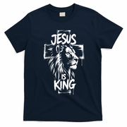 Jesus Is King Iron Sharpens Iron Christian Bible Quote Front & Back T-Shirt - Navy Blue