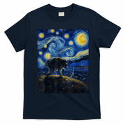 Jimothy Raccoon Under Starry Night Sky Artful Van Gogh T-Shirt - Navy Blue