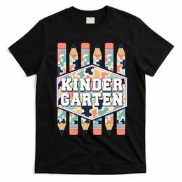 Kindergarten Camouflage Pencils Teachers Students Back To School T-Shirt - Black
