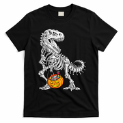 Kids Halloween Dinosaur Skeleton T Rex Funny Pumpkin T-Shirt - Black