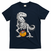 Kids Halloween Dinosaur Skeleton T Rex Funny Pumpkin T-Shirt - Navy Blue