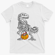 Kids Halloween Dinosaur Skeleton T Rex Funny Pumpkin T-Shirt - White