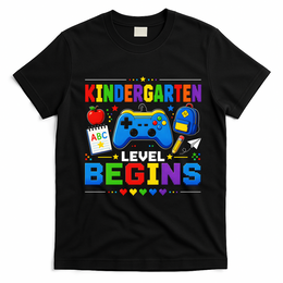 Kindergarten Level Begins Gaming Gamer Cute Back To School T-Shirt - Black