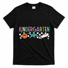 Kindergarten Retro Skateboard Smiley Face Back To School Gift T-Shirt - Black