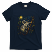 Koala Sleeping Under Starry Night Sky T-Shirt - Navy Blue