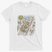 Koala Sleeping Under Starry Night Sky T-Shirt - White