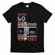 Level 40 Unlocked Gamer 40th Birthday Gift Video Game Lovers T-Shirt - Black