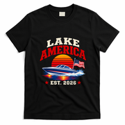 Lake America Est 2026 Vintage Boat Scene T-Shirt - Black