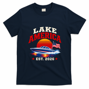 Lake America Est 2026 Vintage Boat Scene T-Shirt - Navy Blue