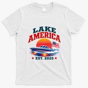 Lake America Est 2026 Vintage Boat Scene T-Shirt - White