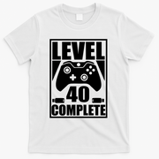 Level 40 Complete Video Gamer 40th Birthday T-Shirt - White