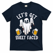 Lets Get Sheet Faced Boo Beer Halloween T-Shirt - Navy Blue