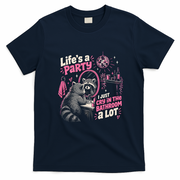 Life Is A Party Funny Raccoon Retro T-Shirt - Navy Blue