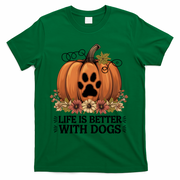 Life Is Better With Dogs Fall Pumpkins T-Shirt - Green