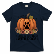 Life Is Better With Dogs Fall Pumpkins T-Shirt - Navy
