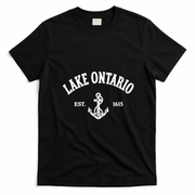 Lake Ontario EST 1615 Canada Retro Anchor Souvenir T-Shirt - Black