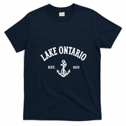 Lake Ontario EST 1615 Canada Retro Anchor Souvenir T-Shirt - Navy Blue