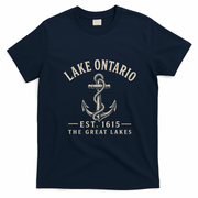 Lake Ontario Est 1615 The Great Lakes T-Shirt - Navy Blue