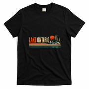 Lake Ontario EST 1641 Retro Landscape Sailboat T-Shirt - Black