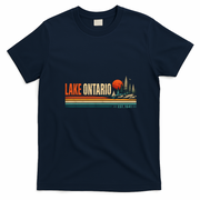 Lake Ontario EST 1641 Retro Landscape Sailboat T-Shirt - Navy Blue