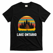 Lake Ontario Retro Sunset Bear Canoe Outdoor Hiking T-Shirt - Black