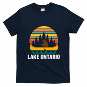 Lake Ontario Retro Sunset Bear Canoe Outdoor Hiking T-Shirt - Navy Blue