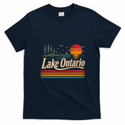Lake Ontario Sunset Retro Vintage Canada T-Shirt - Navy Blue
