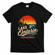 Lake Ontario Sunset Lighthouse Sailing Vintage T-Shirt - Black
