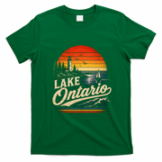 Lake Ontario Sunset Lighthouse Sailing Vintage T-Shirt - Irish Green