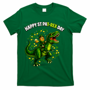 Leprechaun Riding Dino Happy Pat-rex Day T-rex T-Shirt - Green