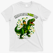 Leprechaun Riding Dino Happy Pat-rex Day T-rex T-Shirt - White