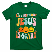 Life Without Jesus Is Scary Fun Halloween Pumpkin Christian Catholic T-Shirt - Irish Green