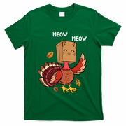 Meow Cat Funny Thanksgiving Turkey T-Shirt - Green