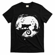 Manx Cat Halloween Costume Moon Silhouette Creepy Horror T-Shirt - Black