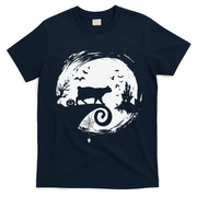 Manx Cat Halloween Costume Moon Silhouette Creepy Horror T-Shirt - Navy Blue