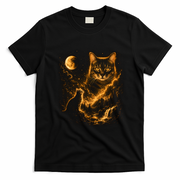 Majestic Cat In Cosmic Night Sky T-Shirt - Black