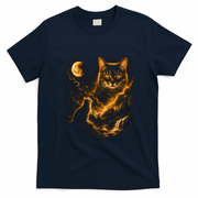 Majestic Cat In Cosmic Night Sky T-Shirt - Navy Blue