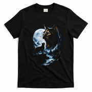 Mythical Cat Moonlight Adventure Night Sky T-Shirt - Black