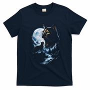 Mythical Cat Moonlight Adventure Night Sky T-Shirt - Navy Blue