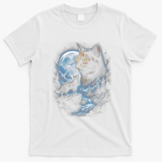 Mythical Cat Moonlight Adventure Night Sky T-Shirt - White