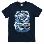 Motor City Pride 2026 Cruising Roaring Down Woodward T-Shirt - Navy Blue