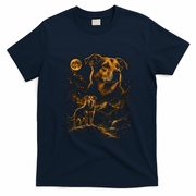 Majestic Dog In Moonlit Mountain Landscape T-Shirt - Navy Blue