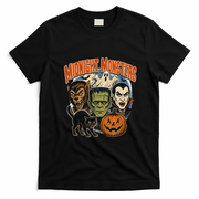 Midnight Monsters Halloween Graphic Classic Creatures T-Shirt - Black